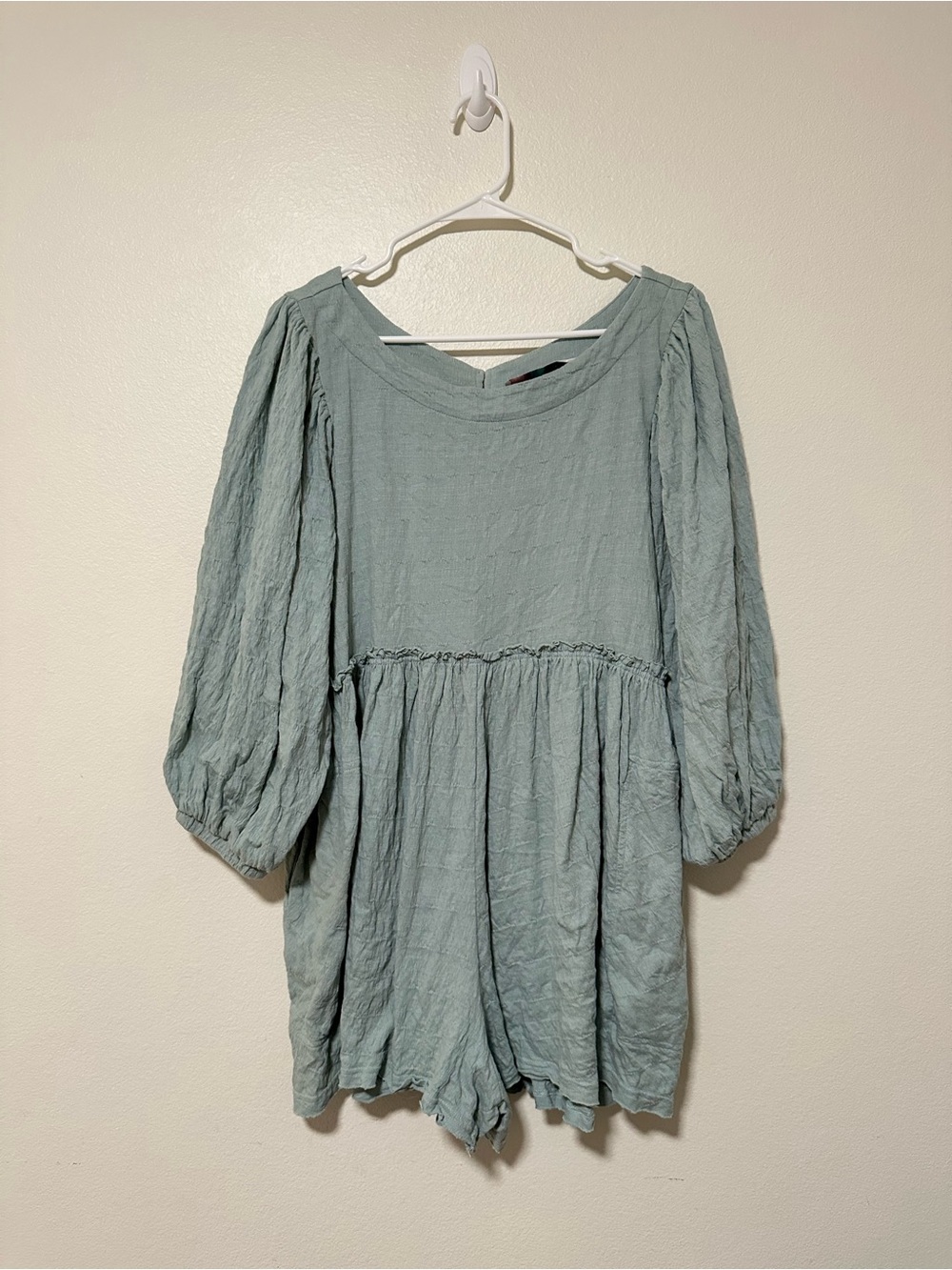 Free People FP Beach Light Sage Green Puff-Sleeve Romper
